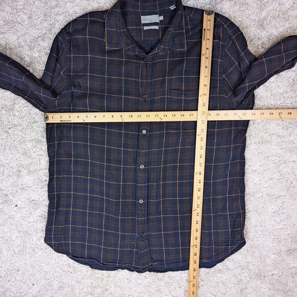 Vince Men’s Plaid Flannel Button Down Shirt Blue Brown XXL - Picture 4 of 8